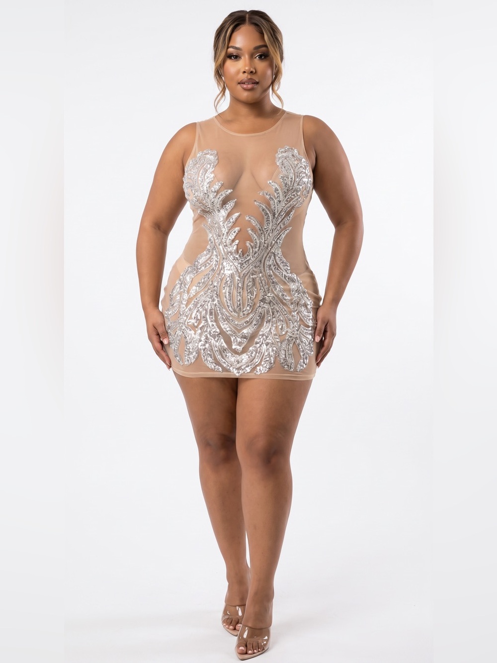 Elegant Silver and Cream Women's Dress
